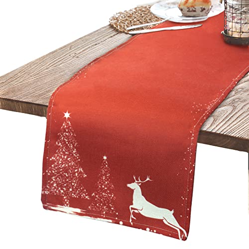 Hjumarayan Rot Tischläufer Weihnachten 200cm x 30cm Weihnachts Tischläufer mit Hirsch Motiv, Polyester Rechteckige Tischläufer für Weihnachtsdeko Winter Tisch Deko (Rot) von Hjumarayan