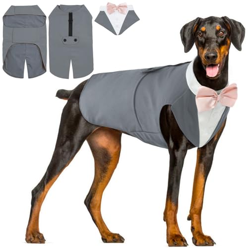 Hjyokuso Hund Smoking Anzug & Bandana Set, Hund Hochzeit Anzug, Hundekostüm für Kleine, Mittlere und Große Hunde, Hundekleidung für Hochzeit, Geburtstage, Partys, Weihnachten und Halloween - Grau XXL von Hjyokuso