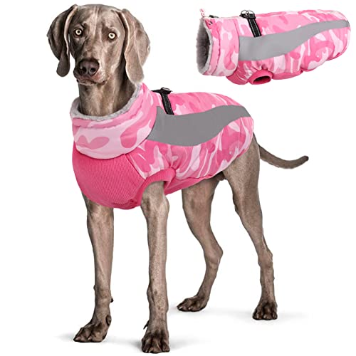 Hjyokuso Hundemantel Wasserdicht, Wintermantel Hund, Hundejacke für Kleine Mittel Große Hunde, Winddichte Hundekleidung Winterjacke mit Reflektierender Streifen und Reißverschluss - Rosa XL von Hjyokuso