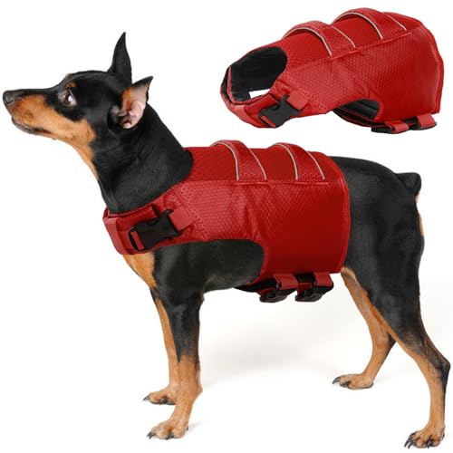 Hjyokuso Schwimmweste Hund, Hunde Schwimmwesten Kleine Hunde, Schwimmweste Hund Mittelgroß, Hundeschwimmweste Mit Verbesserter Auftrieb & Sichtbarkeit, Hunde Schwimmhilfe - Rot S von Hjyokuso