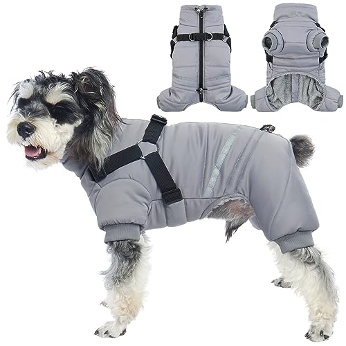 Hjyokuso Wasserdichter Hundemantel, Hundejacke mit Geschirr, Wintermantel Hund für kleine Mittel Große Hunde, Winddichte Winterjacke Hund Outfit mit Reflektierender Streifen und Reißverschluss S-XL von Hjyokuso