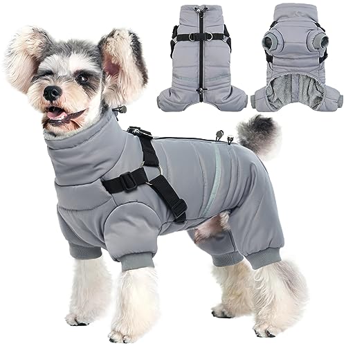 Hjyokuso Wasserdichter Hundemantel, Hundejacke mit Geschirr, Wintermantel Hund für kleine Mittel Große Hunde, Winddichte Winterjacke Hund Outfit mit Reflektierender Streifen und Reißverschluss S-XL von Hjyokuso