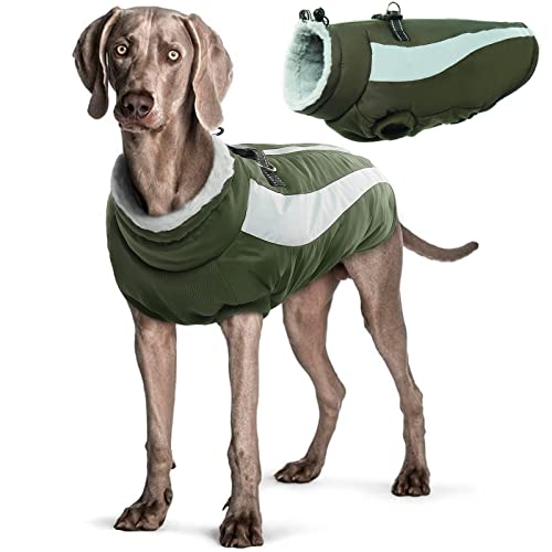 Hjyokuso Hundemantel Wasserdicht, Hunde Wintermantel, Hundejacke für Kleine Mittel Große Hunde, Winddichte Hundekleidung Winterjacke mit Reflektierender Streifen und Reißverschluss - Armeegrün L von Hjyokuso