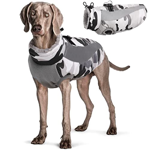 Hjyokuso Hundemantel Wasserdicht, Hunde Wintermantel, Hundejacke für Kleine Mittel Große Hunde, Winddichte Hundekleidung Winterjacke mit Reflektierender Streifen und Reißverschluss - Grau XL von Hjyokuso