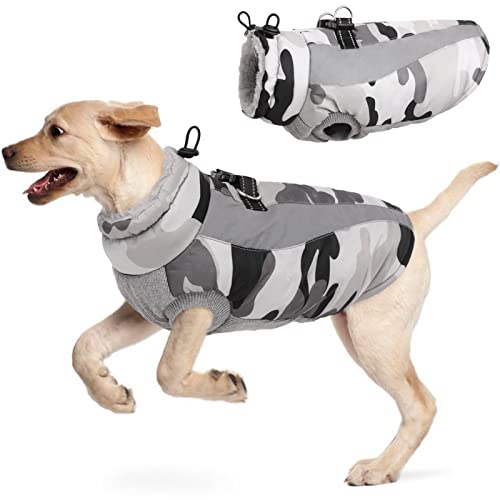 Hjyokuso Hundemantel Wasserdicht, Hunde Wintermantel, Hundejacke für Kleine Mittel Große Hunde, Winddichte Hundekleidung Winterjacke mit Reflektierender Streifen und Reißverschluss - Grau XXL von Hjyokuso