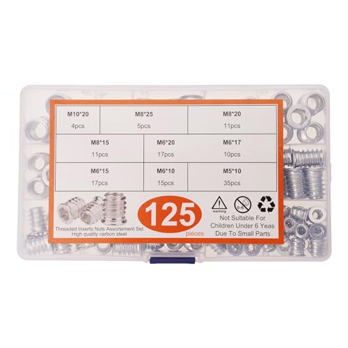 Hkfgdjdl 125 Stück Gewindeeinsatz-Sortiment 5-10 mm Stahlschrauben-Set Holzmöbel Gewindemutter-Set Mutter-Sortiment für Holz Hkfgdjdl 125 Stück Gewindeeinsatz-Sortiment 5-10 mm Stahlschrauben-Set Holzmöbel Gewindemutter-Set Mutter-Sortiment für Holz von Hkfgdjdl