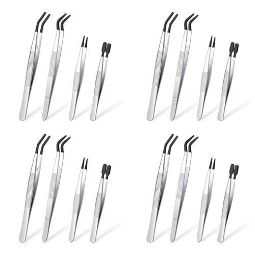 Hklshyd 16-Teiliges Pinzetten-Set mit Gummispitzen Pinzette PVC-Beschichtete Pinzette, Gummi-Pinzette mit Spitze Gummi-Flachspitzen-Pinzette von Hklshyd
