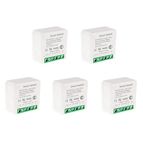 Hklshyd 5X Smarter Mini-WLAN-Relaisschalter, DIY-Timer-Lichtschaltermodul Smart Life/Tuya-Anwendung, Drahtlose Fernbedienung von Hklshyd