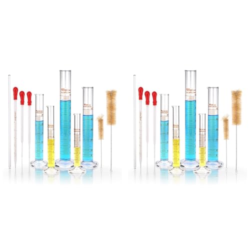 Hklshyd Glas Mess Zylinder Set, Premium Borosilikat Zylinder Kit mit 6 Pipetten + 4 BüRsten + 2 RüHr Stab von Hklshyd