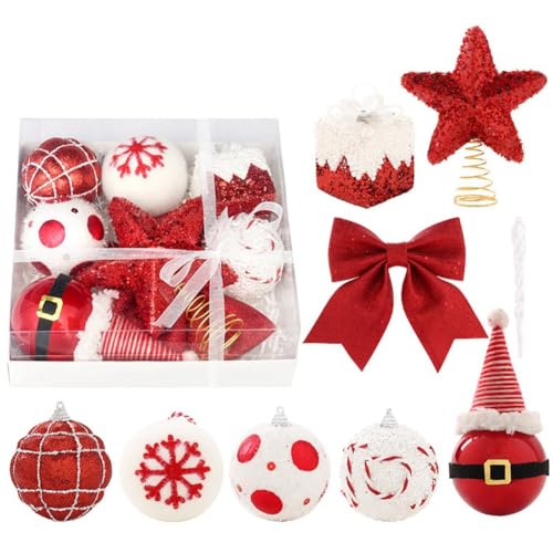 Hlennotor 1 Set Weihnachtskugeln, Ornamente, Weihnachtsmann-Motiv, Weihnachtskugel-Set + Weihnachtsbaumspitze Stern von Hlennotor