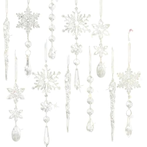 Hlennotor 10-Teiliges Weihnachtsschmuck-Set Aus Acrylkristallen - Glänzende Schneeflocken- und Eiszapfen-Dekorationen für, Kronleuchter von Hlennotor