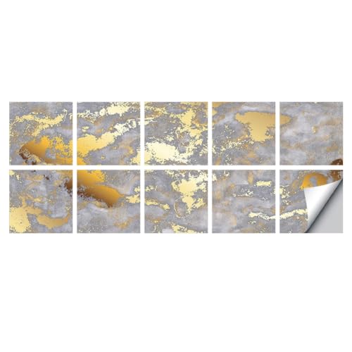 Hlennotor 10pcs Stil Golden Marmor Muster Fliesen Aufkleber Öldichter Küchenbacksplash-Schrank wasserdichte Kunstwandabziehal Hlennotor 10pcs Stil Golden Marmor Muster Fliesen Aufkleber Öldichter Küchenbacksplash-Schrank wasserdichte Kunstwandabziehal von Hlennotor