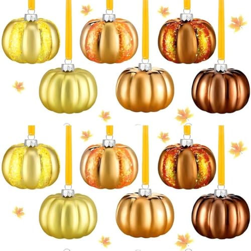 Hlennotor 12 Stück Weihnachtskürbis Bemalte Kugeldekorationen Haus-Sets Ornamente Weihnachtsbaumanhänger Weihnachtskugeln Kunststoff von Hlennotor