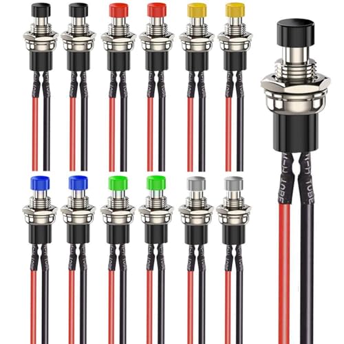 Hlennotor 12pcs 7mm Momentan-Druckknopfschalter Mini-Rundknopfschalter mit Vorverkauften Drähten Druckknopfschalter Hlennotor 12pcs 7mm Momentan-Druckknopfschalter Mini-Rundknopfschalter mit Vorverkauften Drähten Druckknopfschalter von Hlennotor
