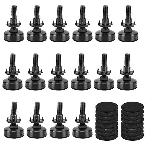 Hlennotor 16 Stück Verstellbare Möbelnivellierfüße, Verstellbare Bein-Nivellierfüße Aus Schwarzem Metall mit 3/8-Gewinde für Schränke, Sofas, Tische, Stühle und Erhöhungen. von Hlennotor