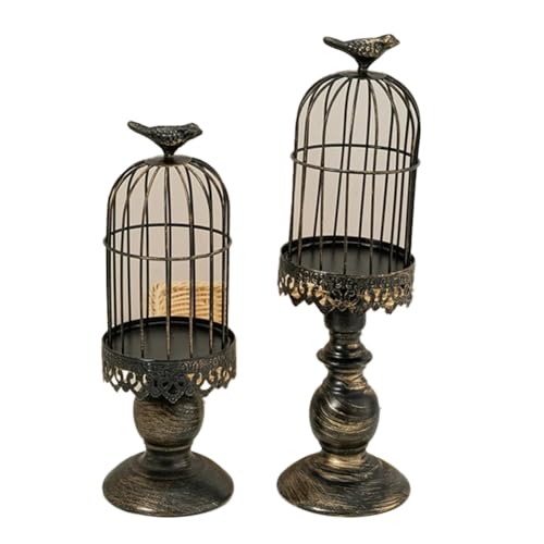 Hlennotor 2 Stück Retro Vogelkäfig Kerzenhalter Vogelkäfig Kerzenhalter Metall Kunst Kerzenständer Hochzeit Party Zuhause Tische Mittelstücke Dekoration Schwarz von Hlennotor
