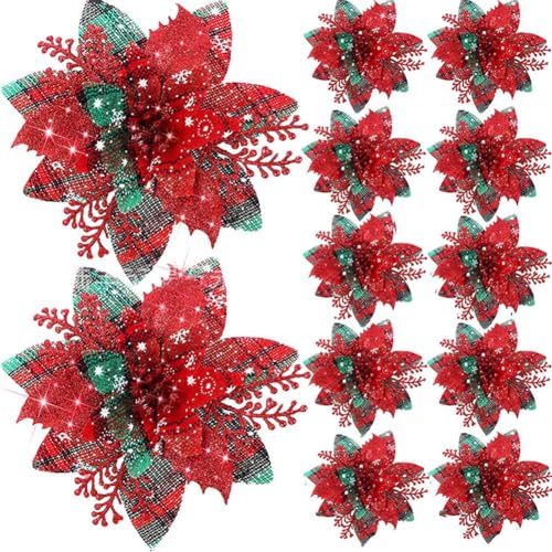 Hlennotor 20 StüCk 14,5 cm Glitzernde KüNstliche Weihnachtsblumen, Frohe Weihnachtsbaumdekoration, Frohes Neues Jahr, Ornamente, Weihnachten, E von Hlennotor