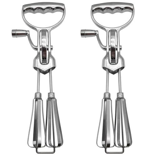 Hlennotor 2X Eierschläger mit Handkurbel, Handgehaltener Doppelkopf-Edelstahl-Handrührbesen von Hlennotor