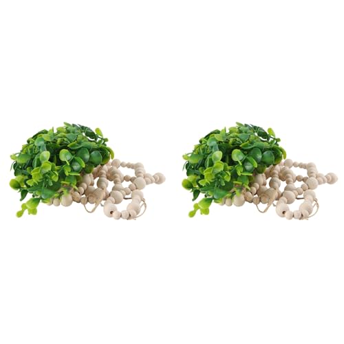 Hlennotor 2X Eukalyptus Boho Wand Große Boho Schlafzimmer Wand Behang Holzperlengirlande Künstlicher Eukalyptus Natur Grün von Hlennotor