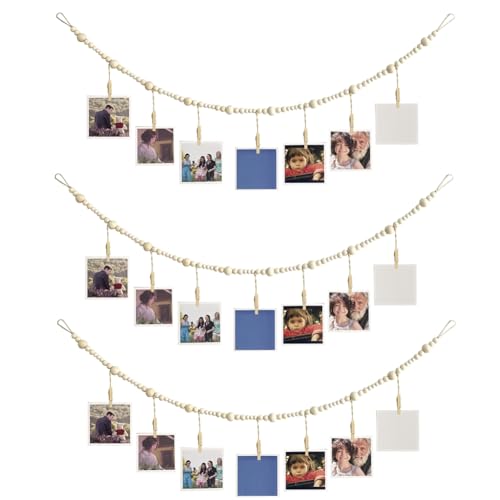 Hlennotor 3 Stück Boho-Holzperlengirlanden-Collage-Bilderrahmen mit 7 Holzklammern für Zuhause, Büro Hlennotor 3 Stück Boho-Holzperlengirlanden-Collage-Bilderrahmen mit 7 Holzklammern für Zuhause, Büro von Hlennotor