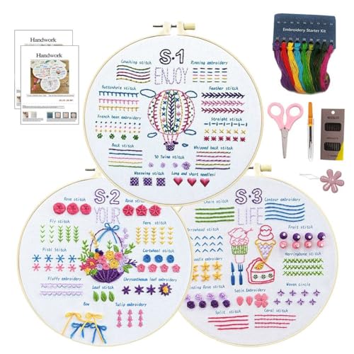 Hlennotor 3er-Pack Sticksets für Erwachsene, DIY-Sticksets für Anfänger, Handstickset mit Mustern, Langlebig, Einfach zu Verwenden (A) von Hlennotor