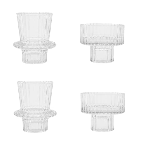 Hlennotor 4 Stück Kerzenhalter Aus Glas, Konischer Kerzenhalter, 2 Verschiedene Größen, Kerzenhalter mit Geriffeltem Design für Hochzeitsdekoration A von Hlennotor