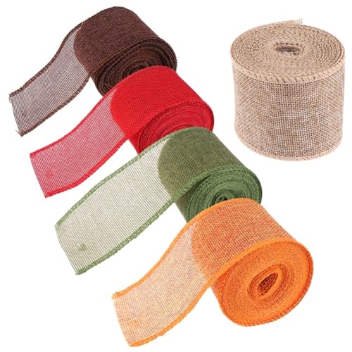 Hlennotor 5 Rollen Weihnachtsband mit Draht für Geschenke, Handgefertigte DIY-Bandverpackung, Sackleinenbandrollen, Farbige Gewebte Leinenrollen, Weihnachtsbanddekoration von Hlennotor