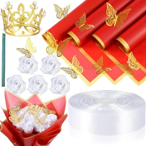Hlennotor 74 Stück DIY Künstliche Bouquet Gefälschte Band Blumen Bouquet 1-1/2 Satinband Goldrand Geschenkpapier von Hlennotor