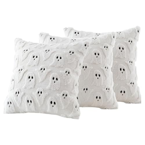 Hlennotor Dekorative Kissenbezüge mit Halloween-Geistermotiv, 45,7 X 45,7 cm, 3er-Set, Überwurfkissenbezüge für Herbst-Feiertagsdekorationen von Hlennotor