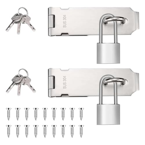 Hlennotor Edelstahl-Vorhängeschloss-1,5 "Langhähne, 2 Sets 5-Vorhängeschloss HaSp Latch Locks, Türschlossriegel Silber von Hlennotor