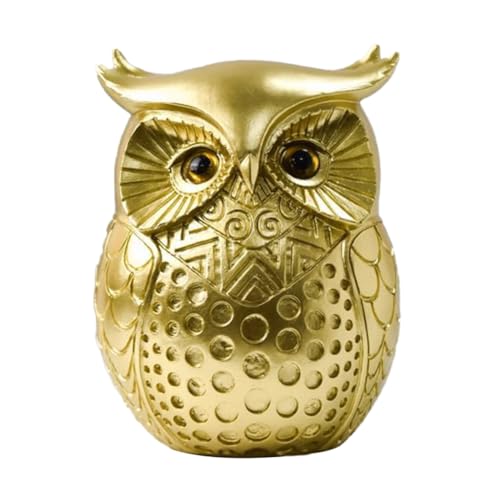 Hlennotor Goldenes Eulen-Ornament, Harzstatue, Tierhandwerk, für TV-Schrank, Veranda, Bücherregal, Heimbüro-Dekoration, Tischdekoration im Eingangsbereich, Langlebig, Einfach zu Verwenden, Ca. 6 X 5 X von Hlennotor