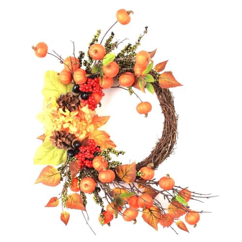 Hlennotor Herbstdekoration, Herbstkranz für die Haustür, Kürbisse, Beeren, Kranz, Dekorationen für Herbst, Erntedankfest, Ernte, Bauernhaus, Zuhause, Langlebig, Einfache Installation, Einfach zu Verwe von Hlennotor