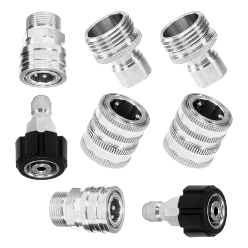 Hlennotor Hochdruckreiniger-Adapter-Set, Edelstahl-Schnellkupplungsset M22 14 mm auf 3/8, Schnellkupplungsset Aus Metall, 8-Teilig von Hlennotor
