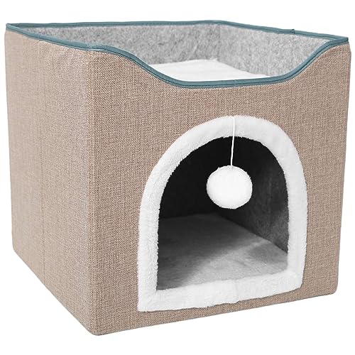 Hlennotor Katzenbetten f¨¹r Wohnungskatzen ¨C Gro?e Katzenh?hle f¨¹r Haustierkatzenhaus mit Flauschiger Ballaufh?ngung und Kratzunterlage, Faltbare Katze, Langlebig und Waschbar von Hlennotor