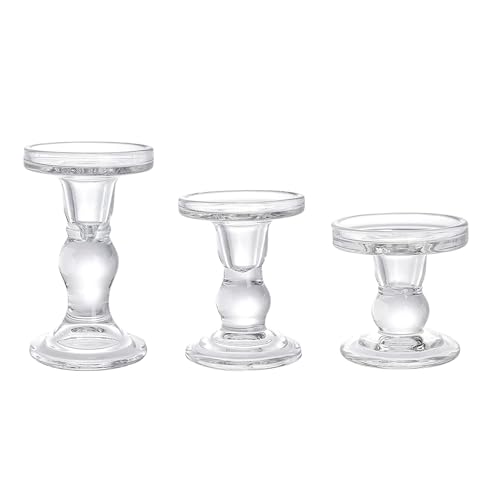 Hlennotor Kerzenhalter Aus Glas, Klarer Stumpenkegel-Kerzenständer, Kristall-Kerzenhalterständer für Den Esstisch, 3 Stück, Langlebig, Einfach zu Verwenden, 8 X 8,5 cm, 8 X 11 cm, 8 X 14 cm von Hlennotor