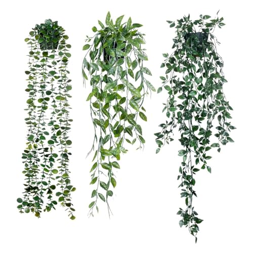 Hlennotor Künstlicher Eukalyptus im Topf, 3er-Pack, Künstlicher Eukalyptus im Topf, Grünpflanzen, Künstliche Eukalyptus-Mandala-Rebe von Hlennotor