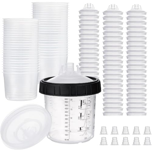 Hlennotor Lack Mixing & Storage Kit 20 Unze (600 Ml), Umfasst 50 Lackbecher, Deckel, System 1 Hardbecher mit Halterring und 20 Stecker von Hlennotor