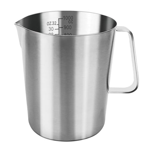 Hlennotor Messbecher 1L Edelstahl, Messbecher Metall mit, mit Unzen- und ML-Skala, Spülmaschinenfest, Milchkännchen von Hlennotor