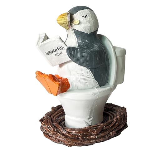Hlennotor Penguin Sitzt auf Toilettenlesebuch Dekorative Figur - Unterhaltsame Lid -Off zum Badezimmerharzhandwerk von Hlennotor