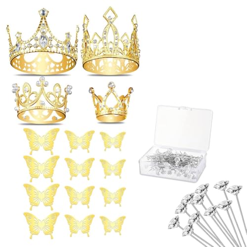 Hlennotor Set mit Goldenen Kronen und Blumenstrau?-Accessoires - Blumenkronen, Schmetterlinge und Diamantnadeln f¨¹r Hochzeits-/Blumendekor von Hlennotor