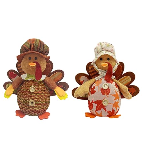 Hlennotor Thanksgiving-Dekorationen, Herbstzwerg-Dekoration: 2 Stück Handgefertigte Truthahn-Plüschornamente mit Sonnenblumen-Ahornblättern, Langlebig von Hlennotor