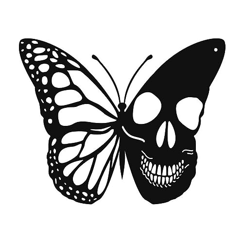 Hlennotor Totenkopf Schmetterling Metall Wandkunst Wandbehang Plaketten Ornament Wandskulptur Schild für Innen- und Außenbereich Zuhause B von Hlennotor