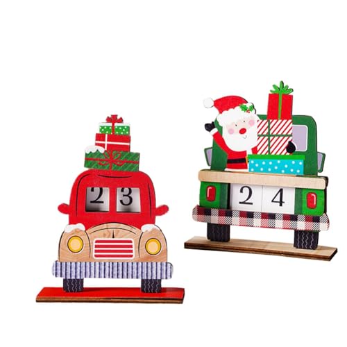 Hlennotor Weihnachts-Adventskalender, Weihnachtsmann-Desktop-Ornamente, Hölzerner Weihnachts-Countdown-Kalender für Festliche Tischdekorationen zu Hause, Einfach zu Bedienen von Hlennotor
