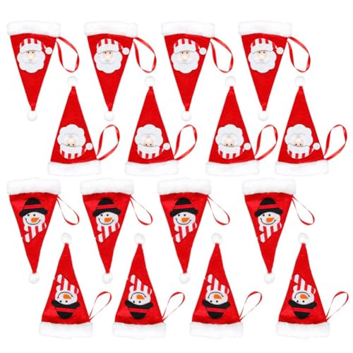 Hlennotor Weihnachts-Bestecktaschen-Set, Besteck-Aufbewahrungstasche, Weihnachtsgeschirr-Abdeckung, WeihnachtsmüTze, Besteck-Aufbewahrungstasche, Mini-Gabeltasche von Hlennotor