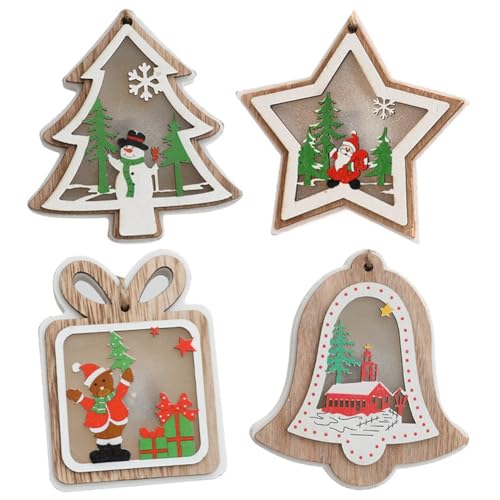 Hlennotor Weihnachtsdekoration Set LED Holzhaus Exquisites Muster Glatte Holzanh?nger Lanyard Design Realistisch Aussehendes Dekorationsset von Hlennotor