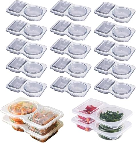 Wiederverwendbare Snack-Behälter, Doppel-Fach, Snackbehälter mit Deckel, Mini-Snackbehälter mit Deckel, Snack-Packs, Snack-Töpfe mit Dip-Abschnitt, Snack- und Dip-Behälter (15 Stück) von Hliloy