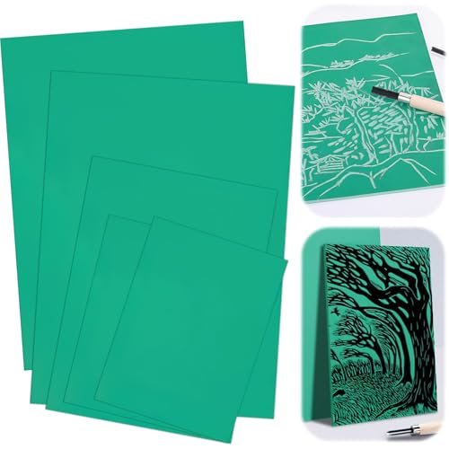 Hlimior 5 Stück Weichgummi Linoldruck Platte zum Gravieren, Grün Flache Oberfläche Linolschnitt Set für Gummi Stempel, Bastel und Druckprojekte (2A4+A5+2A6) von Hlimior