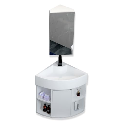 Bogen Ecke gäste wc waschbecken mit unterschrank,badmöbel set für kleine bäder,gäste wc möbel,Zwei Größen,mit schwarzem Wasserhahn,Spiegelschrank und weiterem Zubehör,Geeignet für Wohnungen (Size : 4 von Hltdzer