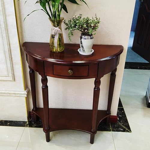 Halbrunder Moderner Konsolentisch Sofatisch Flurtisch aus Holz mit Schublade für Kleinen Raum Birkenholz-Konsolentisch Verandatisch for Eingang, Flur(Walnut,90cm/35.4in) von Hltdzer