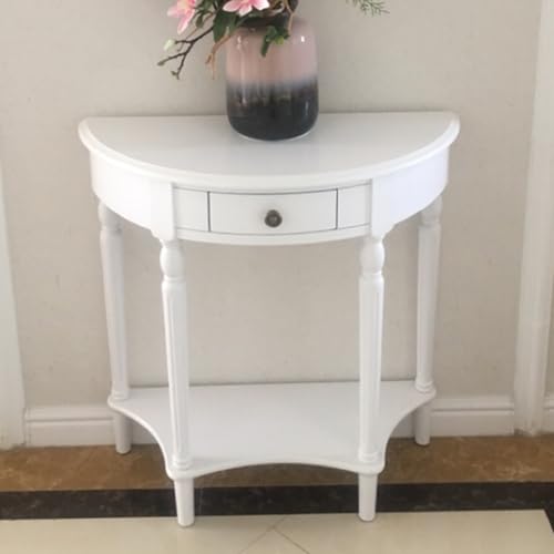 Halbrunder Moderner Konsolentisch Sofatisch Flurtisch aus Holz mit Schublade für Kleinen Raum Birkenholz-Konsolentisch Verandatisch for Eingang, Flur(White,80cm/31.5in) von Hltdzer